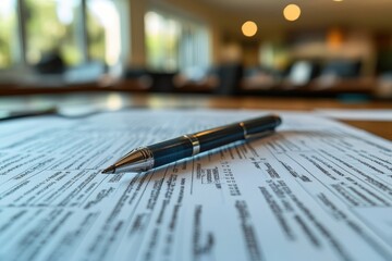 Pen Resting on a Form with a Blurred Background