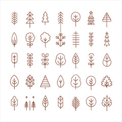 Wall Mural - Set of Minimal Linear Trees Vector icon.