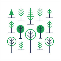Wall Mural - Set of Minimal Linear Trees Vector icon.