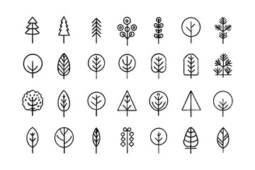 Wall Mural - Set of Minimal Linear Trees Vector icon.