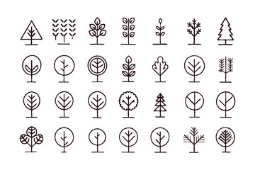 Wall Mural - Set of Minimal Linear Trees Vector icon.
