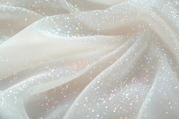 The background is a vintage tulle chiffon texture with an overlay of glitter