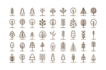 Wall Mural - Set of Minimal Linear Trees Vector icon.