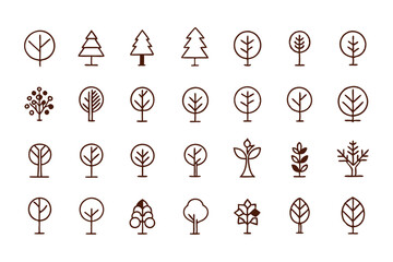 Wall Mural - Set of Minimal Linear Trees Vector icon.