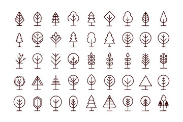 Wall Mural - Set of Minimal Linear Trees Vector icon.