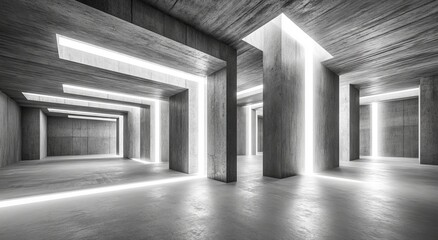 Poster - The front view is of a mock up wall with blank space in an empty loft style hall.