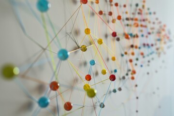 Poster - complex network of colorful nodes and connections illustrating the interconnected nature of global c