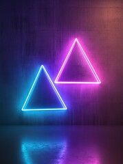 Poster - 3D render, minimal geometric background. Glowing neon lines. Stage laser show illumination. Space for copying in virtual reality.