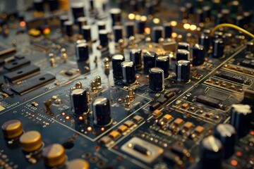 Poster - Electronic circuit board showing computer technology with shallow depth of field