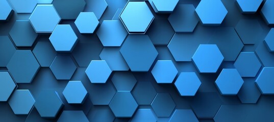 Poster - Blue hexagon gradient background, abstract geometric backdrop or wallpaper with text copy space