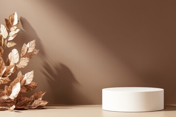 Poster - Product presentation podium in autumn warm colors. Mockup of branding and packaging.