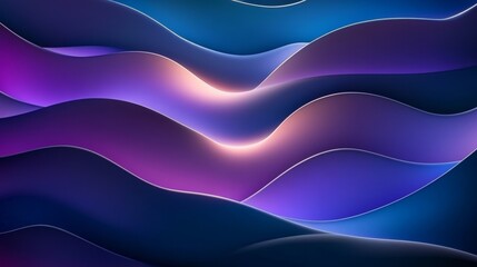 Poster - Abstract 3D render illuminated with violet blue neon light. Glowing wavy lines, curvy shapes. Futuristic minimal wallpaper.