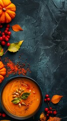 Canvas Print - pumpkin soup in a pumpkin top view.