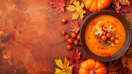 Wall Mural - pumpkin soup in a pumpkin top view.