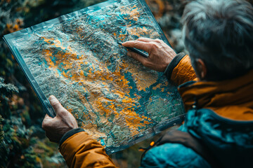 Poster - a person using a high-resolution satellite image to monitor environmental changes, reflecting the ap