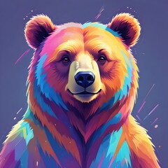 Canvas Print - Colorful Bear Painting Wild Animal Grizzly Background Graphic Design