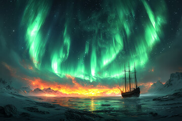 Canvas Print - A breathtaking view of the Northern Lights illuminating the night sky with vivid colors, showcasing the ethereal beauty of natural phenomena.