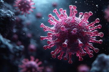 Aufkleber - A digital illustration of a virus particle with spikes, showing the structure and components of a typical coronavirus. Concept of viral anatomy and molecular biology.