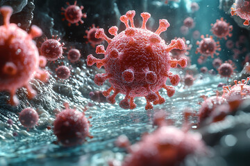 Poster - a detailed illustration of the immune system's response to a viral infection, showing how antibodies