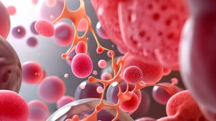Aufkleber - A close up of two pink cells with one of them being broken. The other cell is surrounded by many other pink cells