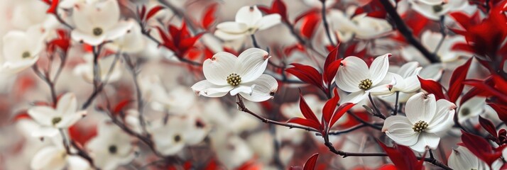 Wall Mural - Delicate white flowers of the bloody dogwood tree during springtime.