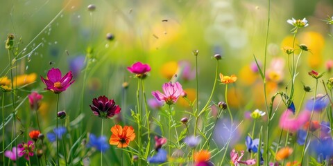 Poster - Soft focus lens on meadow with vibrant colored flowers