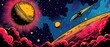 © WrongWay - Comic abstract pop art background featuring a space illustration