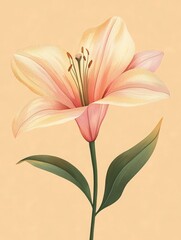 Wall Mural - A delicate illustration of a lily flower with soft colors and intricate details.