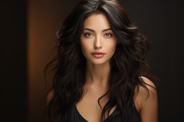 Poster - a portrait of a person with lustrous black hair cascading over their shoulders, radiating confidence