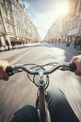 Wall Mural - man on bicycle first person steering wheel hands Generative AI