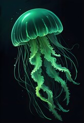 Wall Mural - Colorful Jellyfish Under Water Painting Beautiful Ocean Animal Background Graphic Design