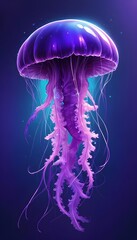 Wall Mural - Purple Jellyfish Under Water Painting Beautiful Ocean Animal Background Graphic Design