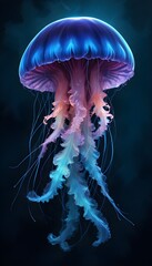 Wall Mural - Colorful Jellyfish Under Water Painting Beautiful Ocean Animal Background Graphic Design