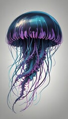 Wall Mural - Colorful Jellyfish Under Water Painting Beautiful Ocean Animal Background Graphic Design