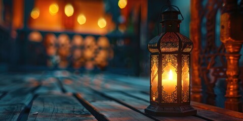 Wall Mural - Handmade Moroccan Lantern Illuminated by a Burning Candle