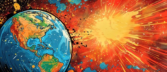 Poster - Comic abstract pop art background featuring a earth illustration 