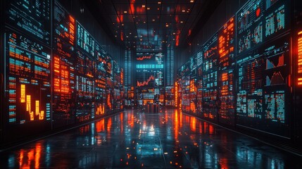 Poster - Vibrant Financial Trading Floor, dynamic environment filled with traders analyzing global markets, large screens displaying stock trends, live ticker creating an energetic ambiance