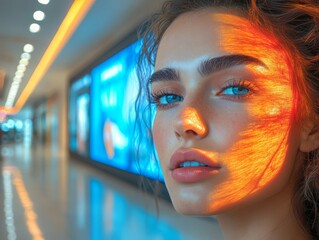 close up portrait of young girl in shopping mall