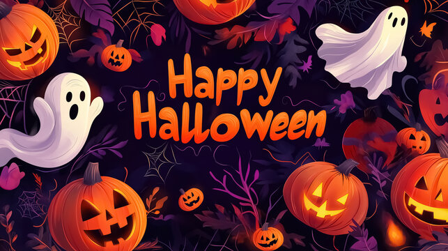 A vibrant Halloween banner with the text 