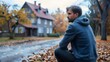 © Linus - A man in a blue hoodie sits on the ground in front of a house
