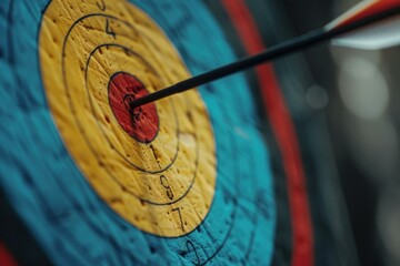 Poster - Arrow hitting the very center of an archery target, showing a perfect aim