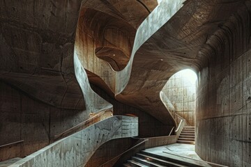 Aufkleber - Modern building interior featuring concrete curved walls and stairs