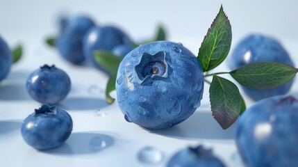 Wall Mural - Blueberry in close-up with a white background generative ai