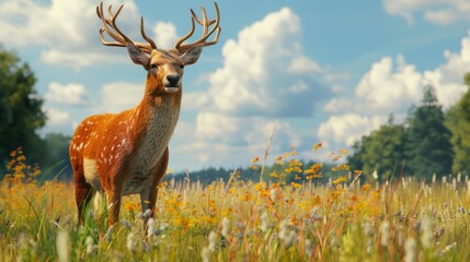 Wall Mural - Deer in foreground with natural landscape generative ai