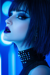 Canvas Print - A beautiful woman with hints of cybernetic enhancements and blue make-up. 