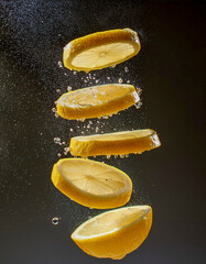 Wall Mural - Lemon slices falling from the sky