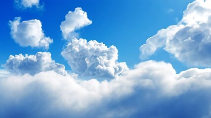 Poster - The sky is blue and filled with clouds. The clouds are fluffy and white, and they cover the entire sky. The sun is shining brightly, making the sky look even more beautiful