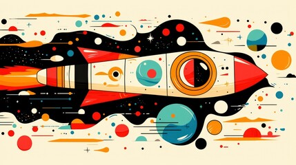 Wall Mural - retro rocket in space