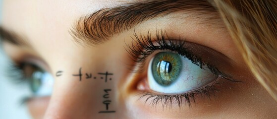 Wall Mural - Close-up of a Green Eye with Eyelashes and a Scribbled Mark