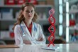 © Calima - Female Doctor Studying Red DNA Model in Lab
